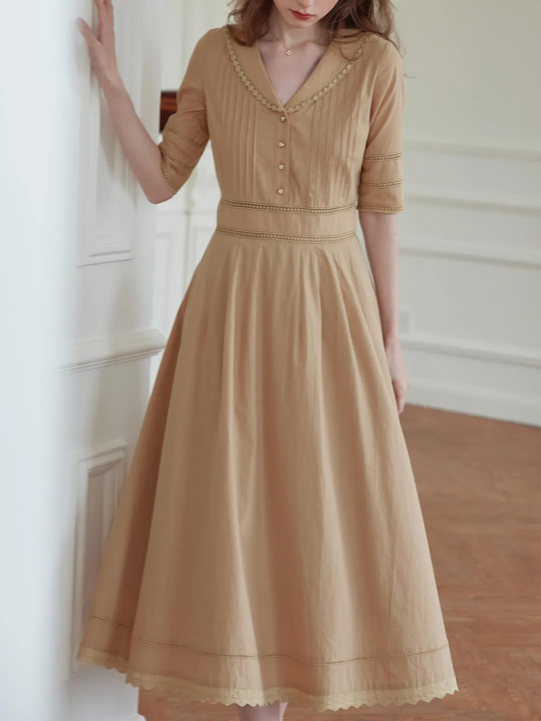 Fiona 100% Cotton Red Midi Dress