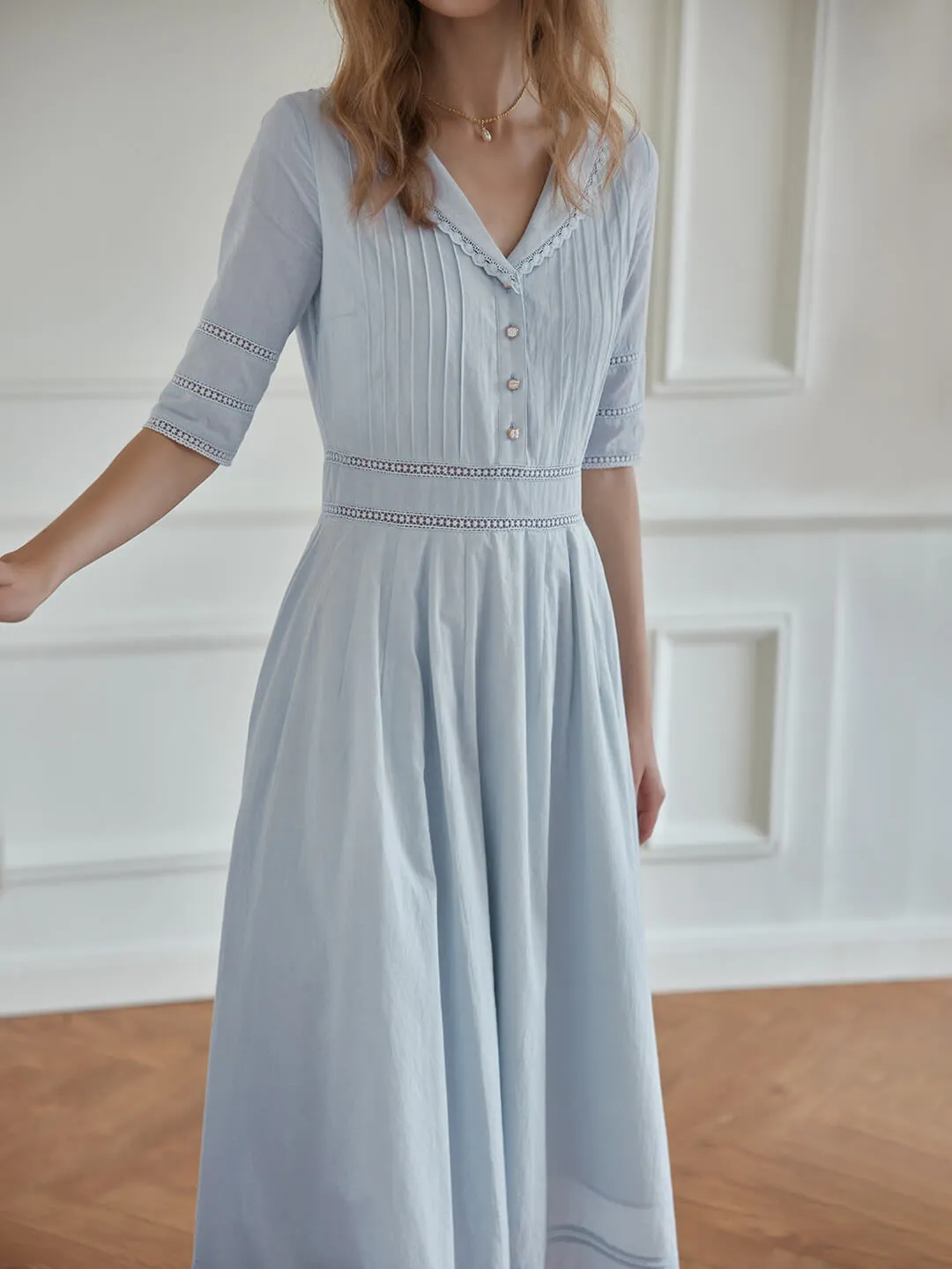 Fiona 100% Cotton Red Midi Dress