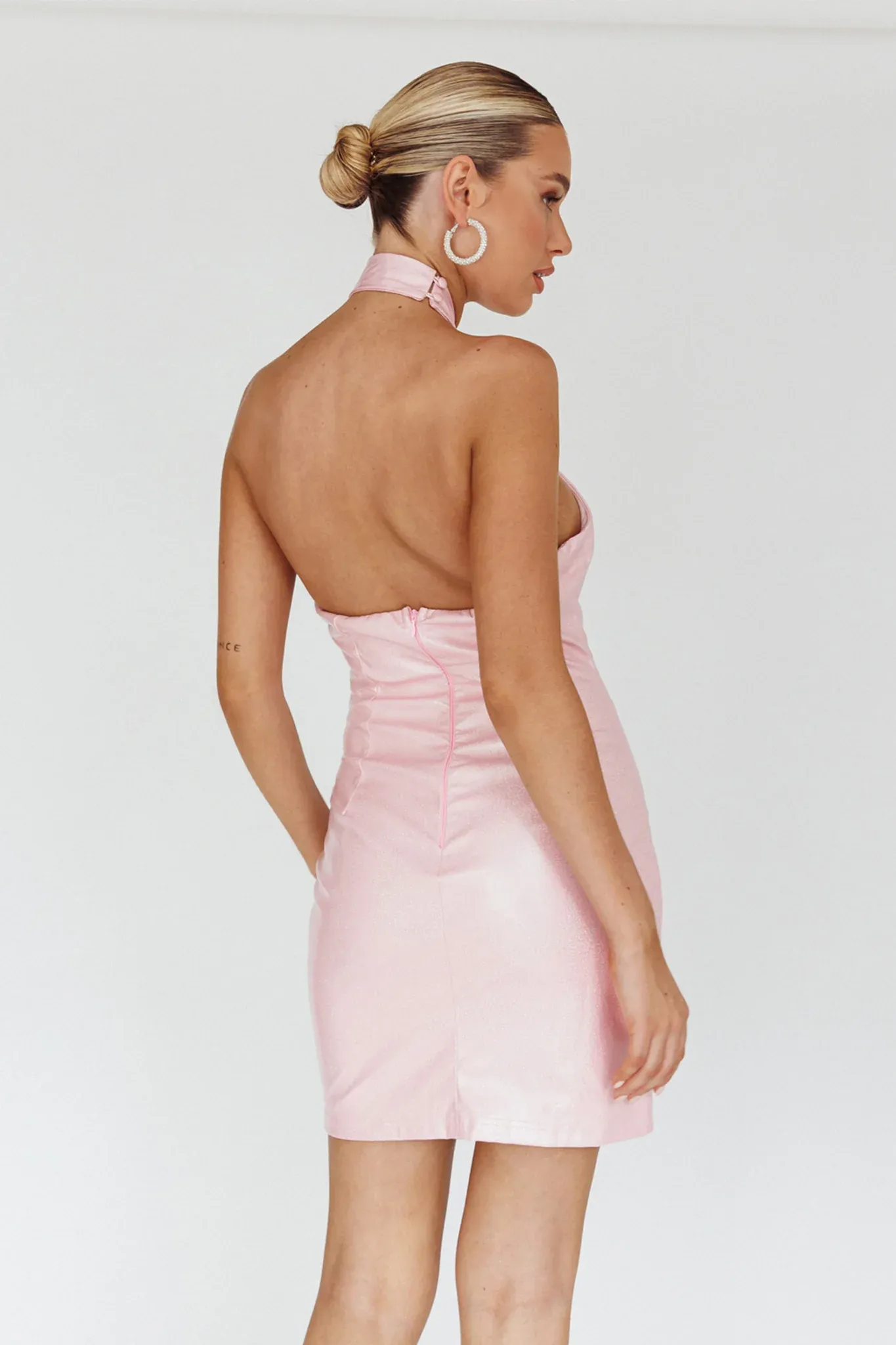 For The Gram Faux Leather Halter Dress Pink