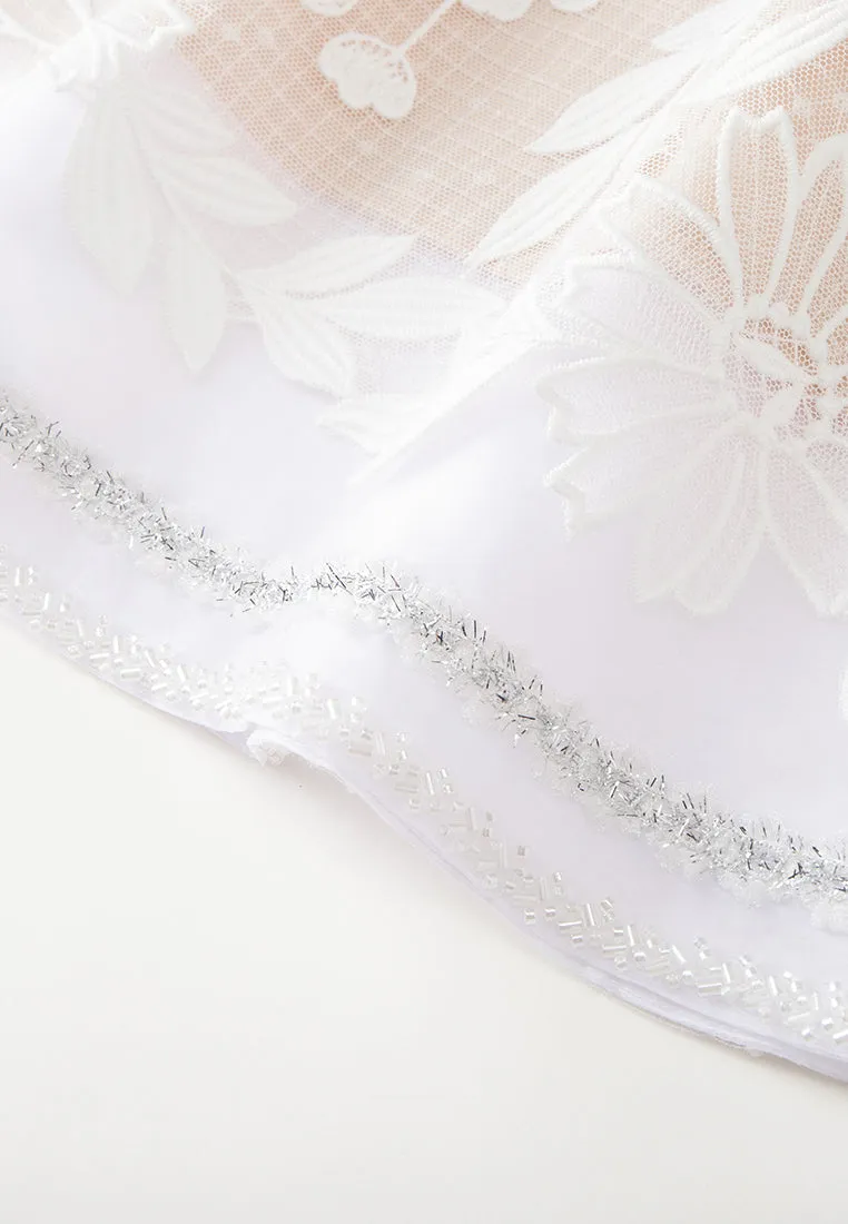 Frayed Lurex-detail Embroidered Mesh dress