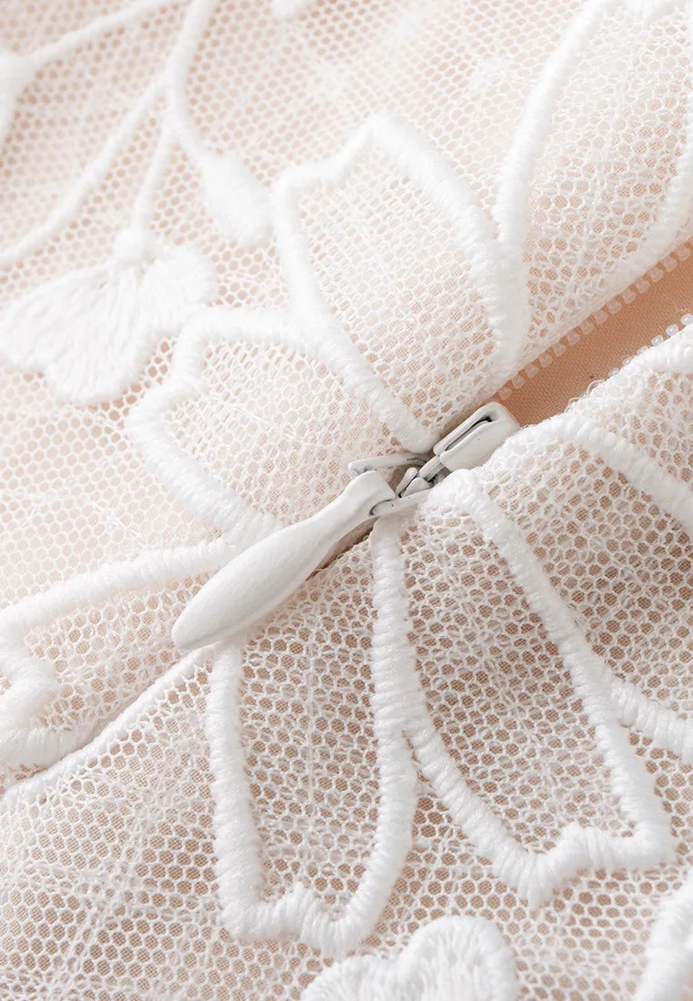 Frayed Lurex-detail Embroidered Mesh dress