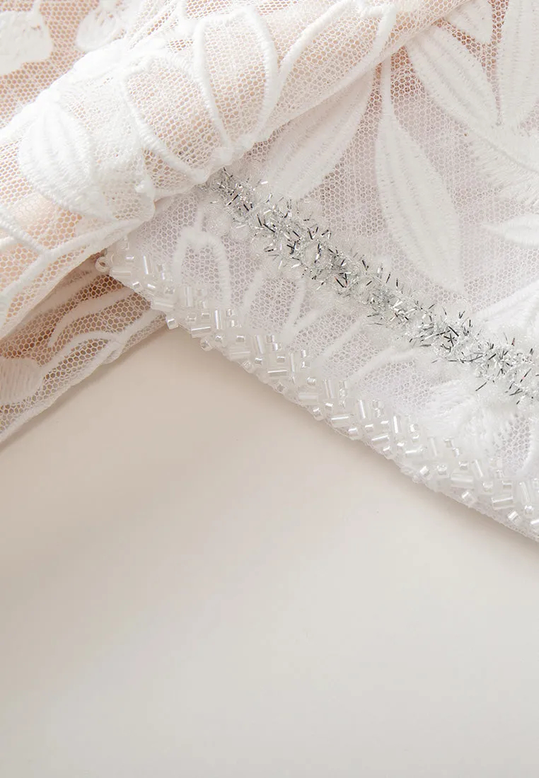 Frayed Lurex-detail Embroidered Mesh dress
