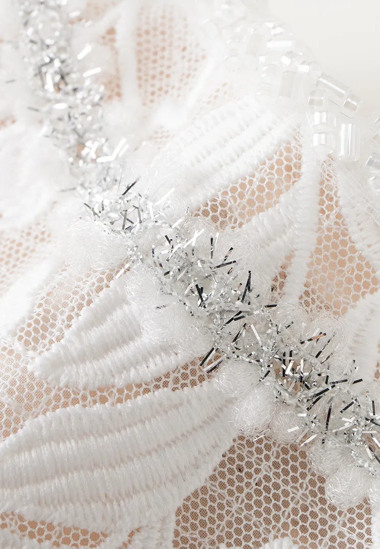 Frayed Lurex-detail Embroidered Mesh dress