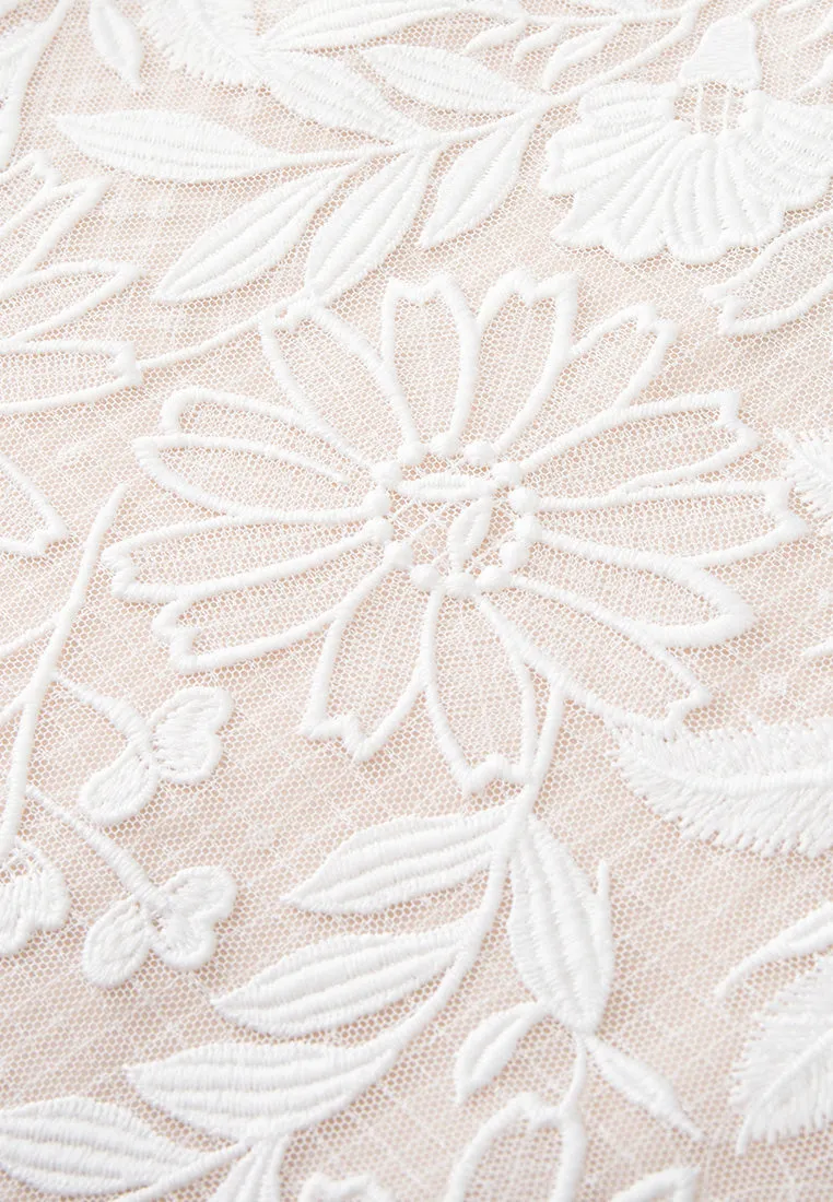 Frayed Lurex-detail Embroidered Mesh dress