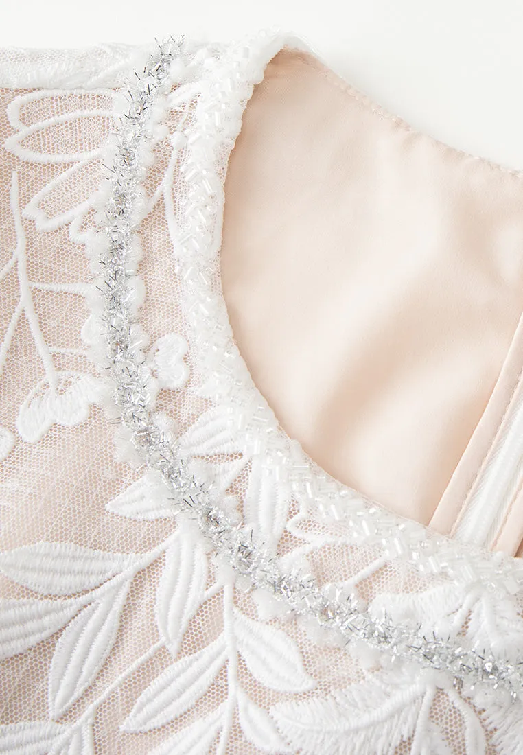 Frayed Lurex-detail Embroidered Mesh dress