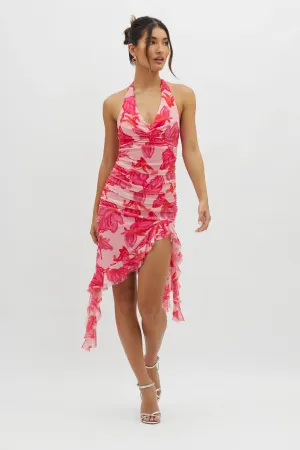 Get It Started Halterneck Ruffle Mini Dress Red