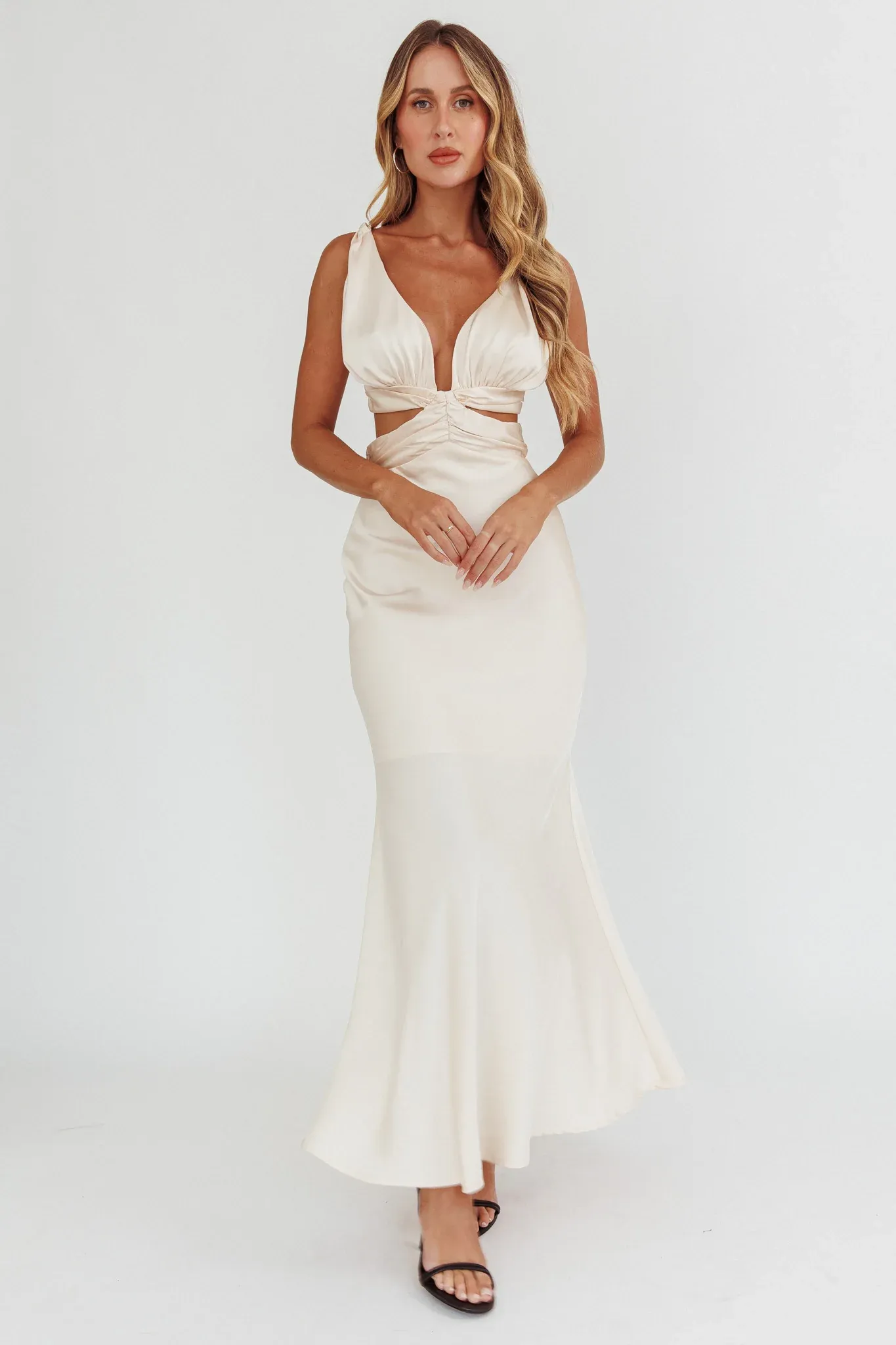Harper Cut-Out Bow Back Maxi Dress Oyster