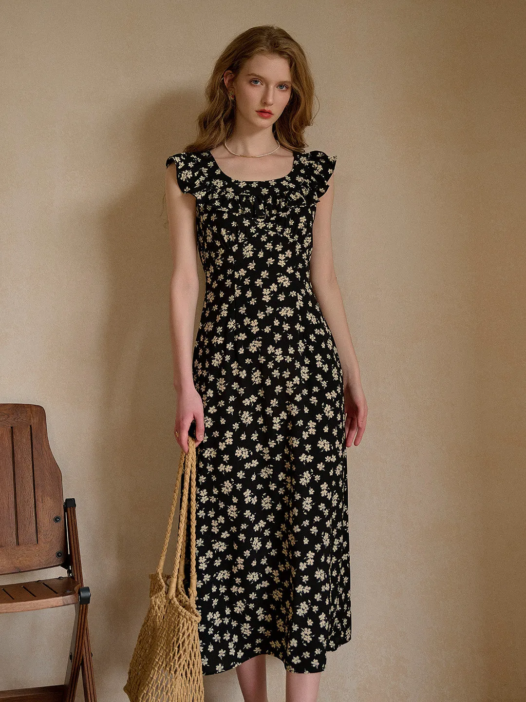 Ingrid Round Neck Ruffle Sleeve Dress