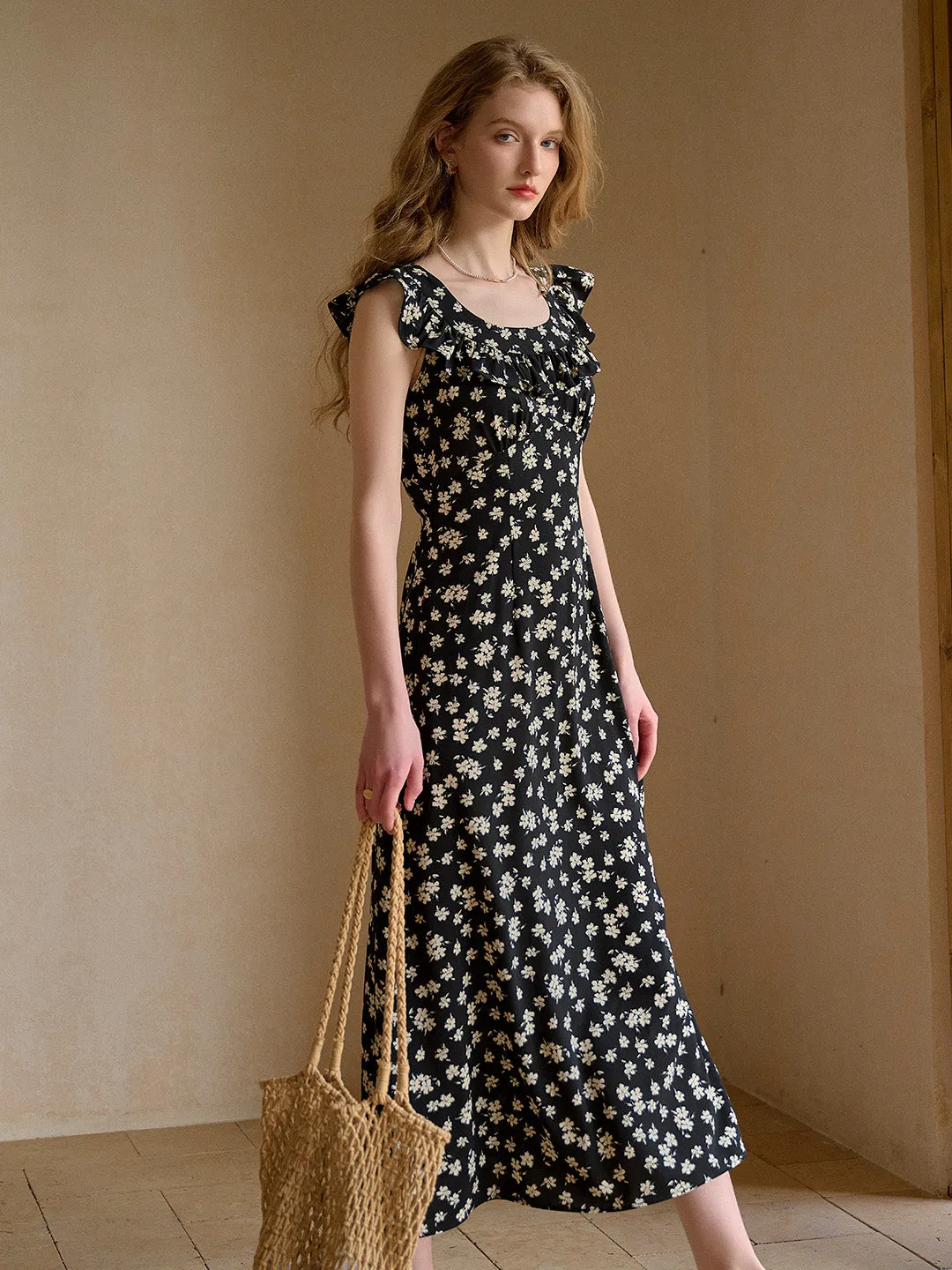 Ingrid Round Neck Ruffle Sleeve Dress