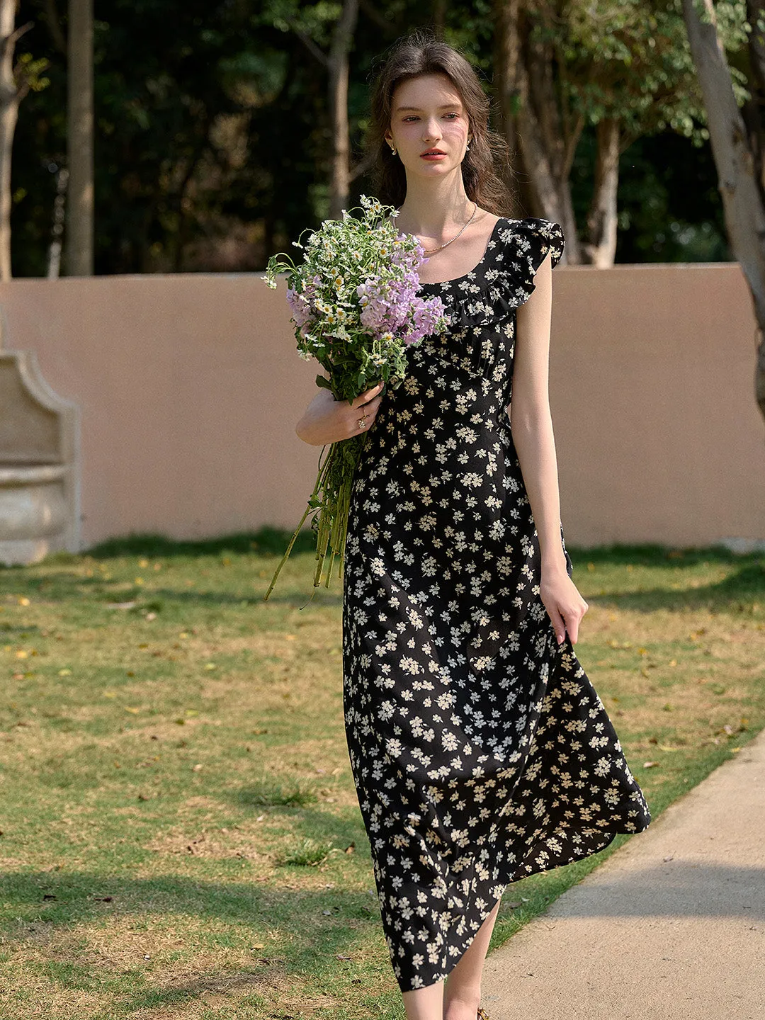 Ingrid Round Neck Ruffle Sleeve Dress