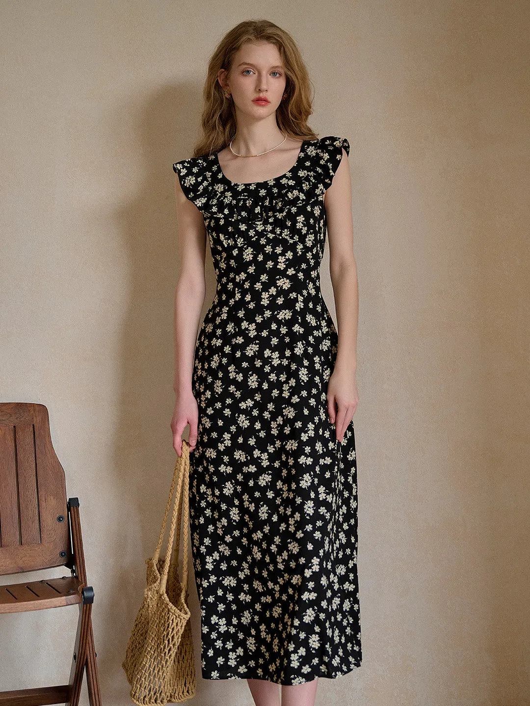 Ingrid Round Neck Ruffle Sleeve Dress