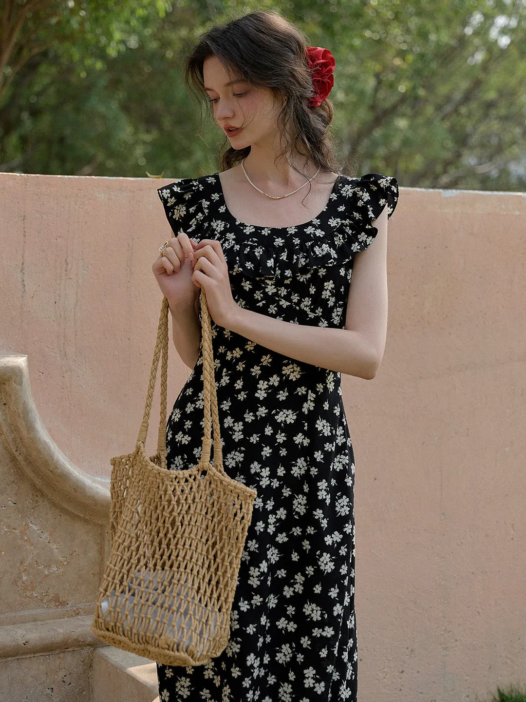 Ingrid Round Neck Ruffle Sleeve Dress