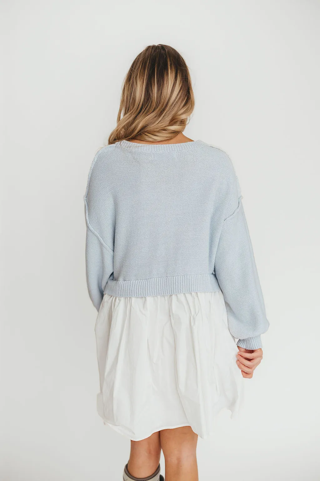 Isabella Combination Mini Dress in Light Blue/White