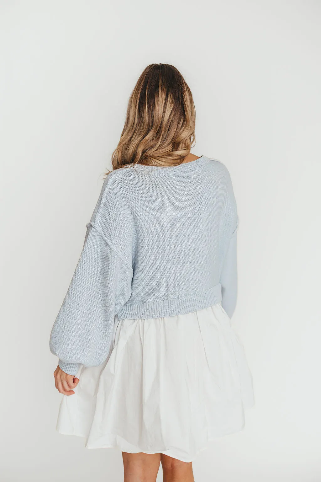 Isabella Combination Mini Dress in Light Blue/White