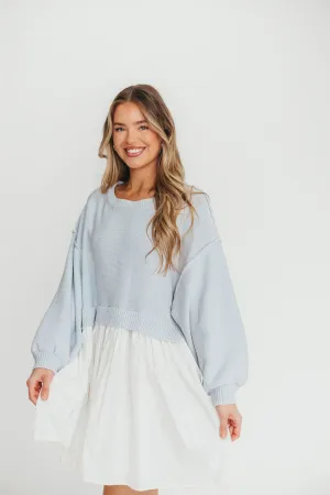Isabella Combination Mini Dress in Light Blue/White