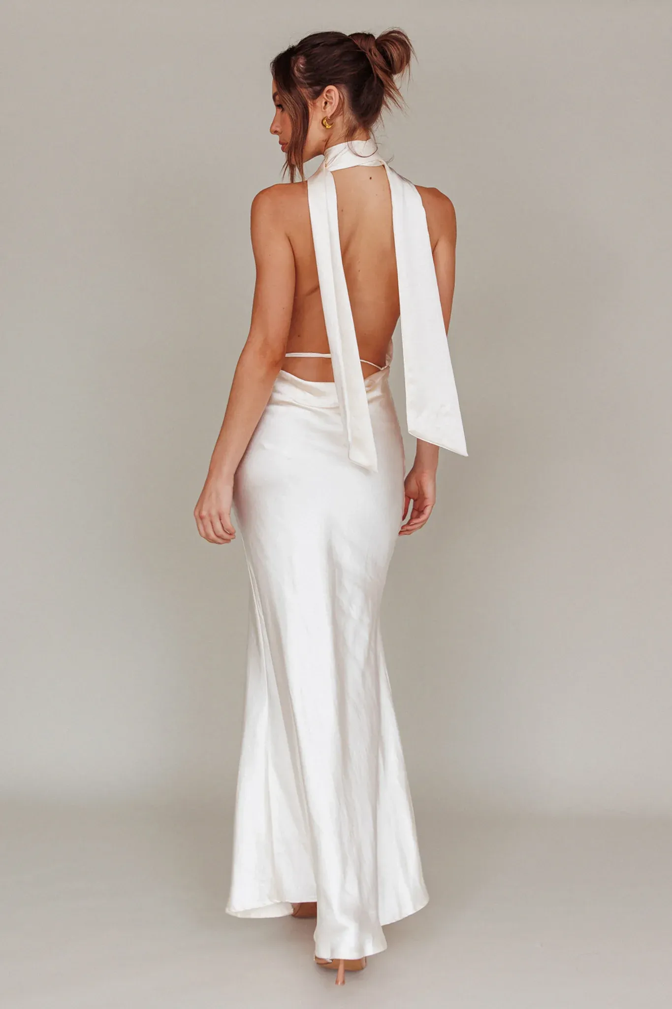 Italia Azure Halterneck Maxi Dress Oyster