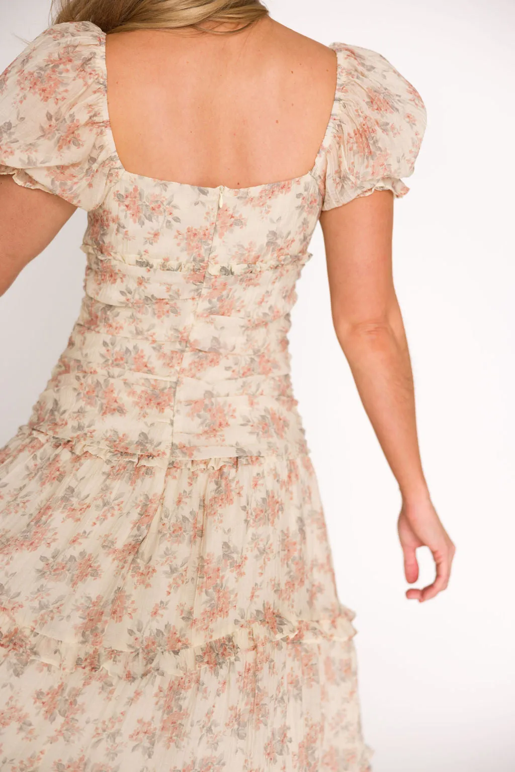 Jenna Ruffled Maxi Sundress in Cream/Multi Floral
