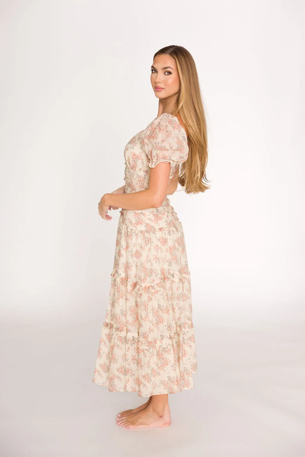 Jenna Ruffled Maxi Sundress in Cream/Multi Floral