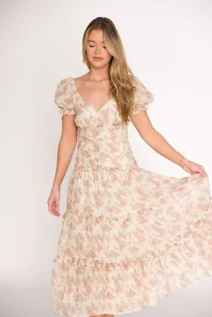 Jenna Ruffled Maxi Sundress in Cream/Multi Floral