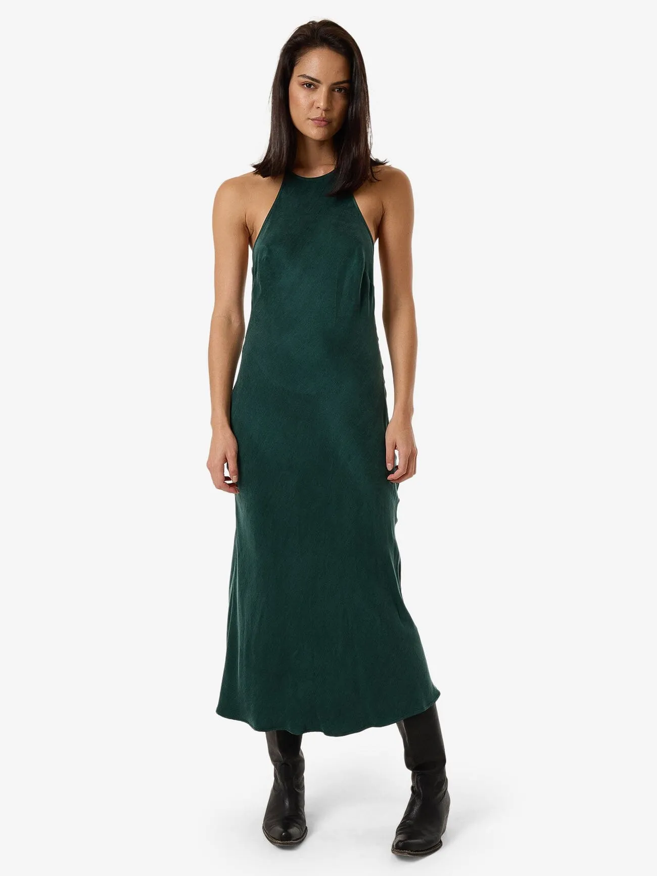 Jett Halter Bias Dress - Deep Emerald