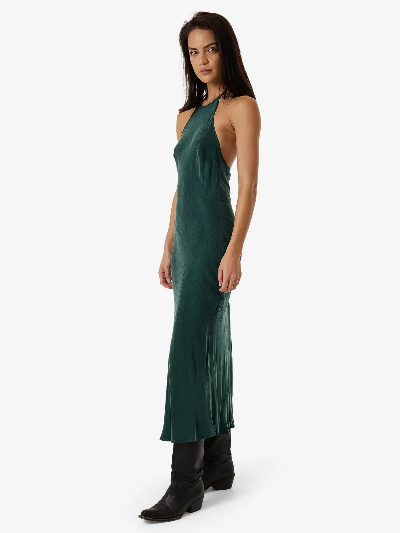 Jett Halter Bias Dress - Deep Emerald
