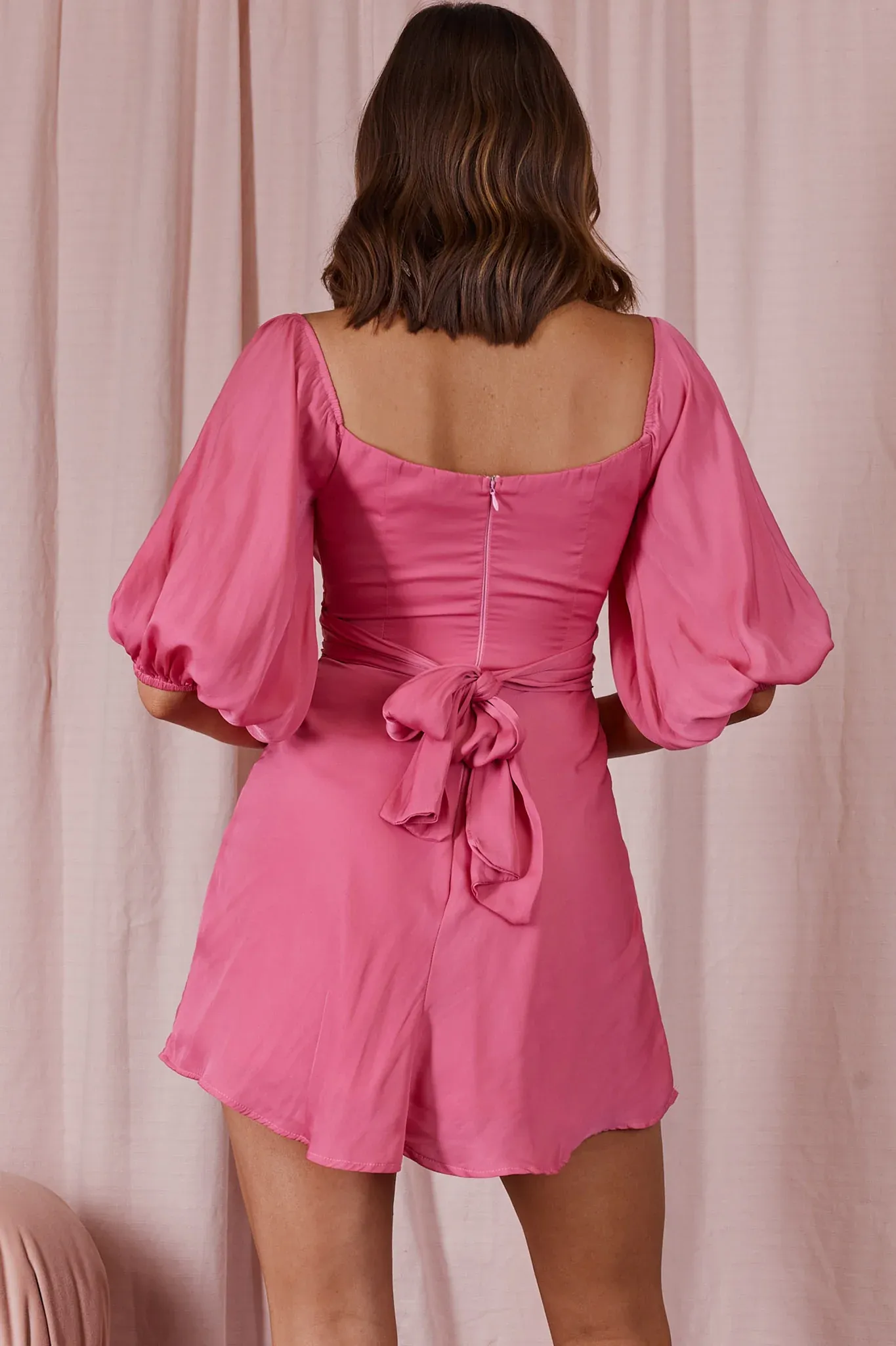 Linka On or Off-Shoulder Half Sleeve Tie-Back Dress Hot Pink