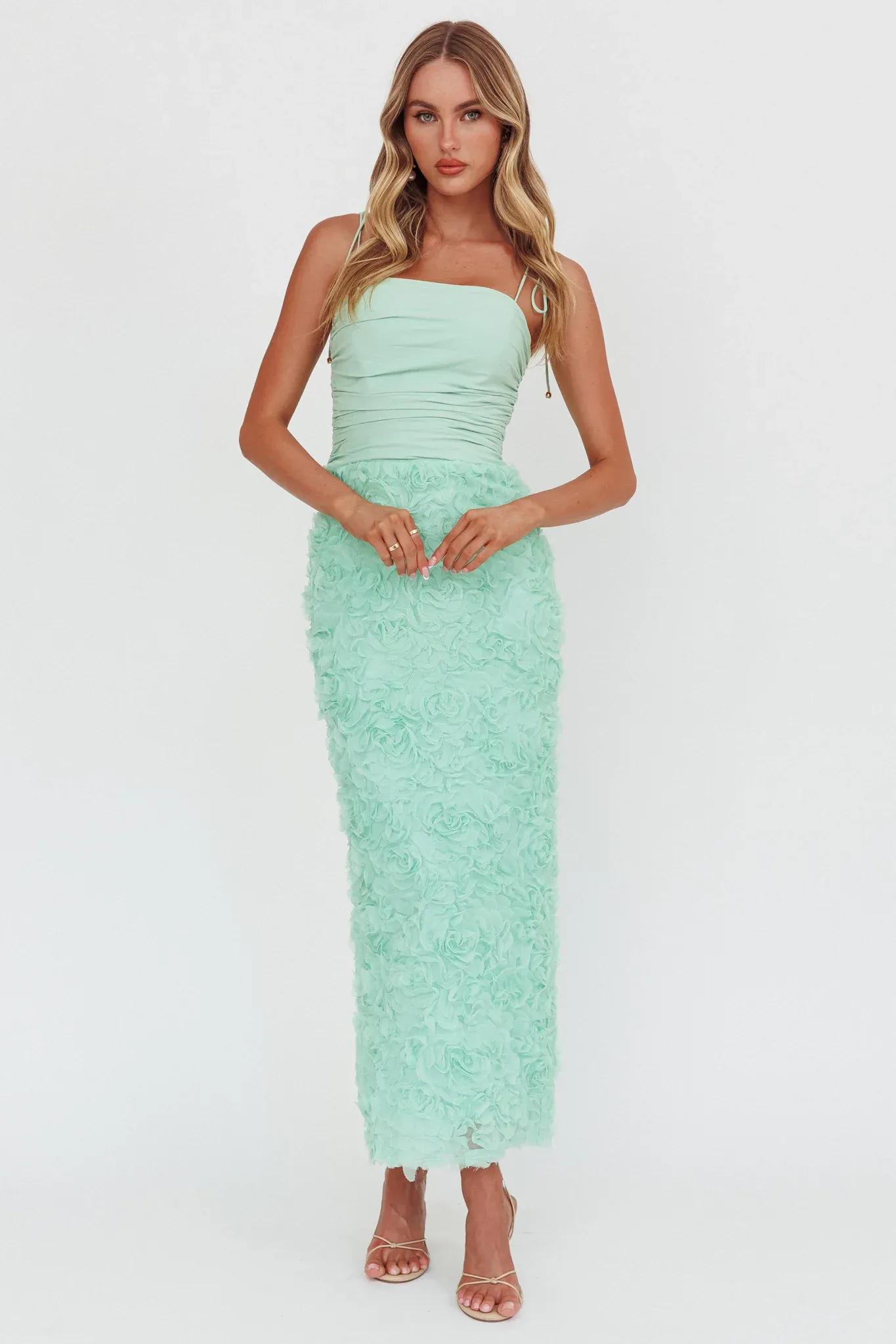 Love & Honor Textured Floral Maxi Dress Sage