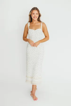 Maddie Tie Strap Ruffled Midi Dress in Ivory