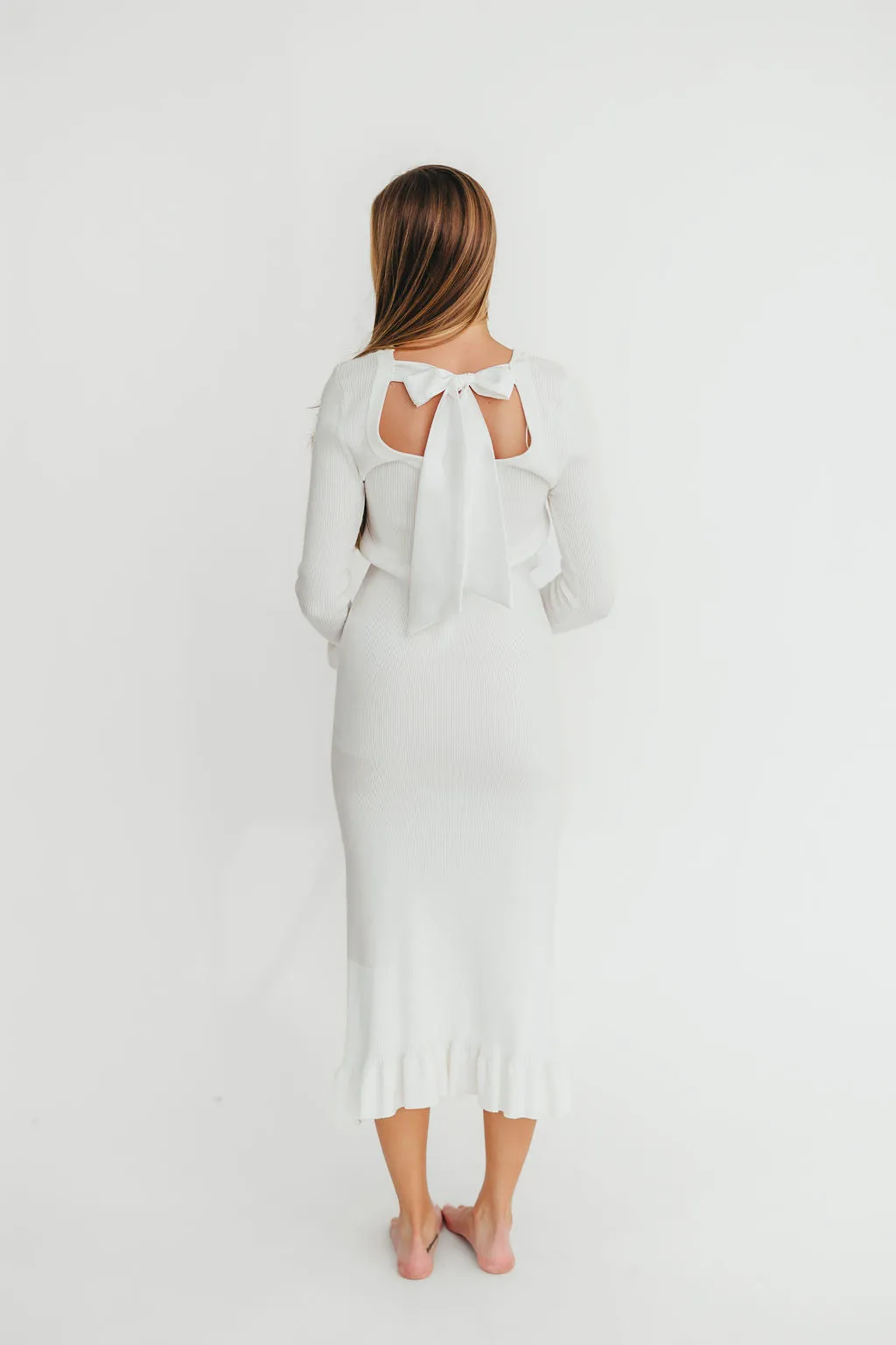Mason Bow Tie Sweater Maxi Dress in Ivory