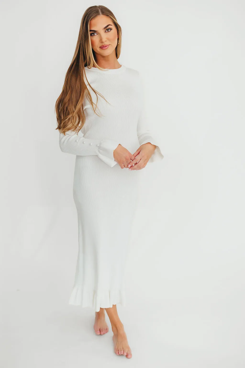 Mason Bow Tie Sweater Maxi Dress in Ivory