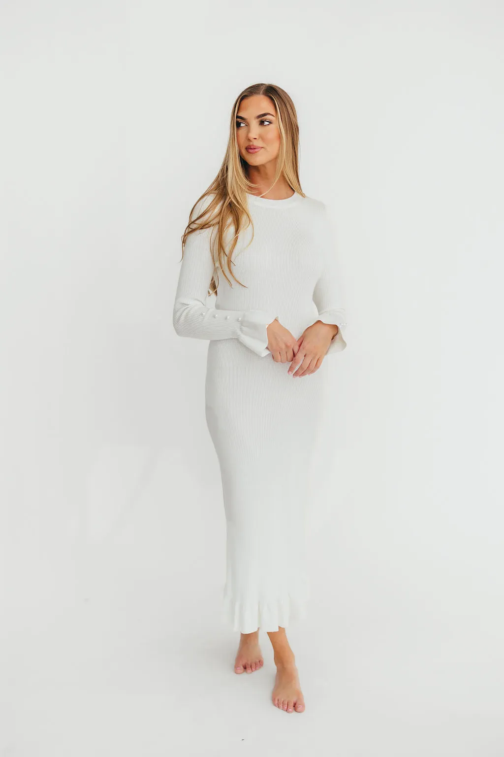 Mason Bow Tie Sweater Maxi Dress in Ivory