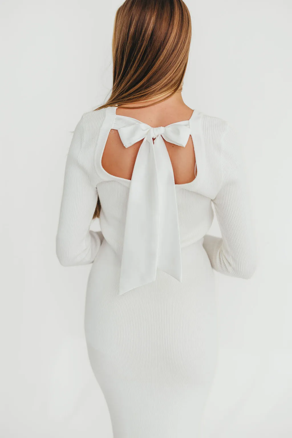 Mason Bow Tie Sweater Maxi Dress in Ivory