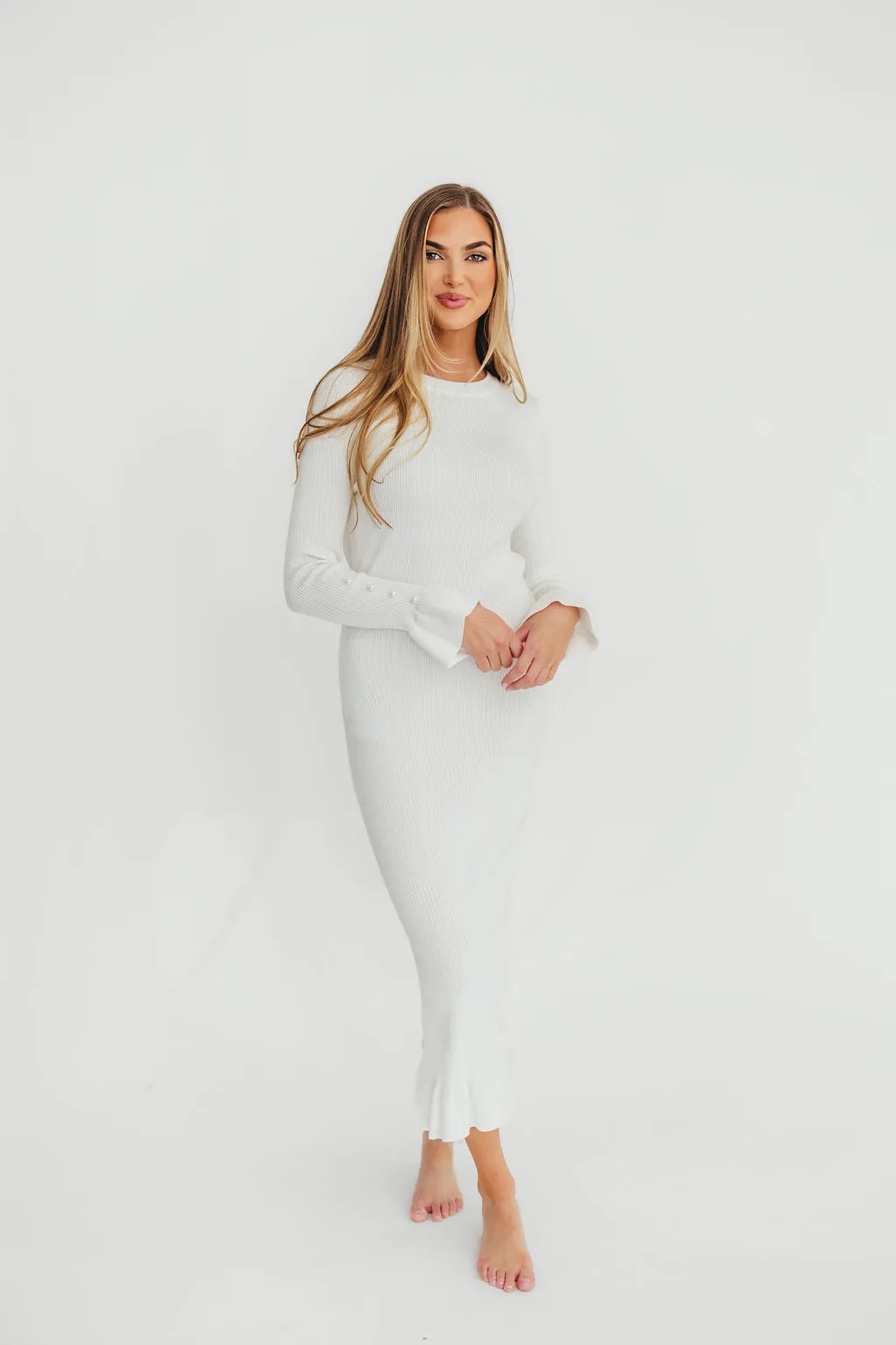 Mason Bow Tie Sweater Maxi Dress in Ivory