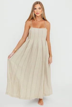 Mei Linen Stitch Maxi Dress in Khaki