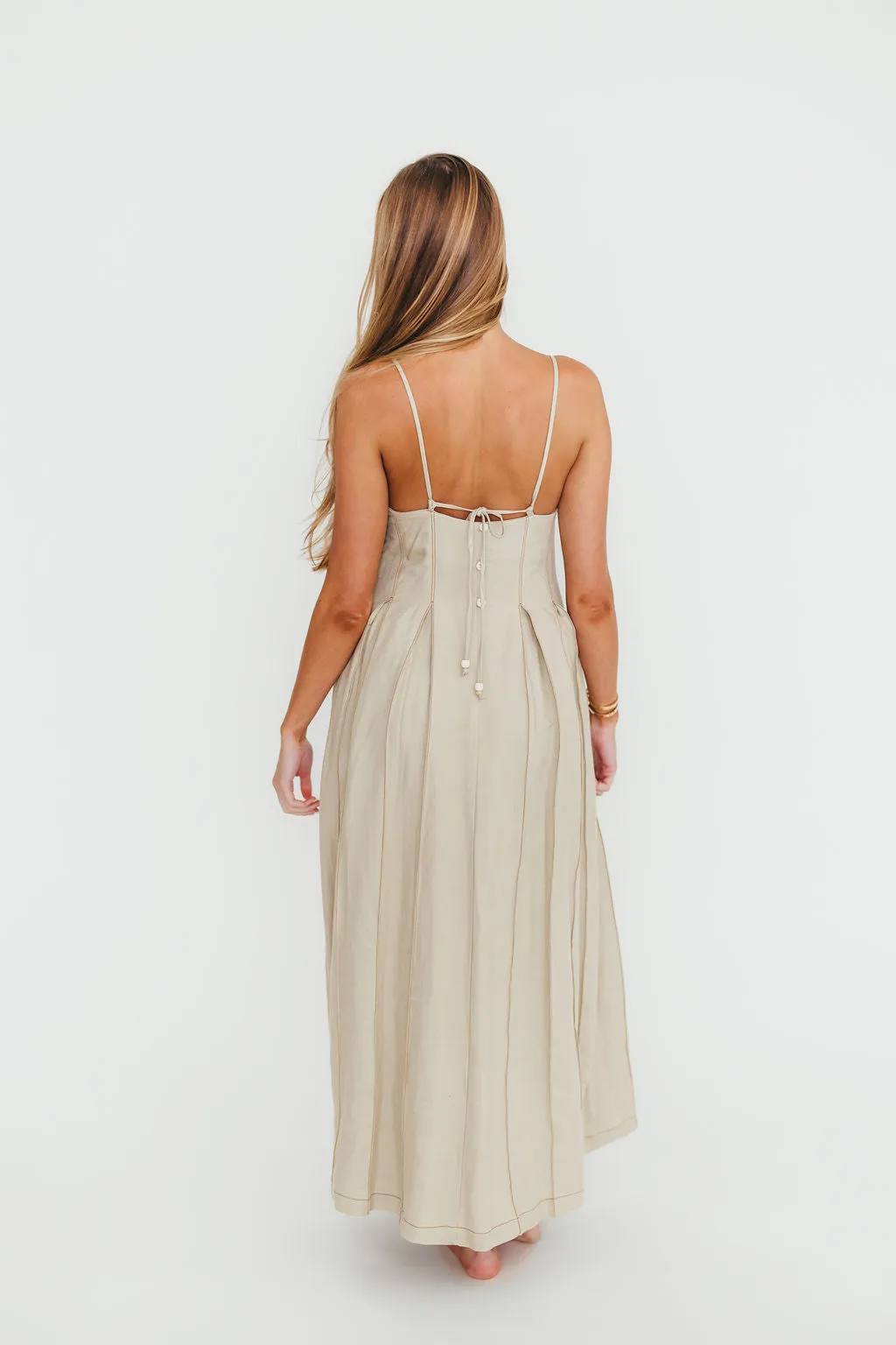 Mei Linen Stitch Maxi Dress in Khaki