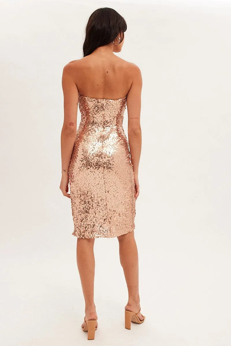 Metallic Sequin Midi Dress Bandeau With Split