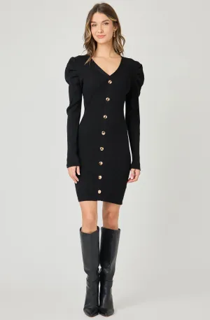Midi Knit Dress with Gold Buttons