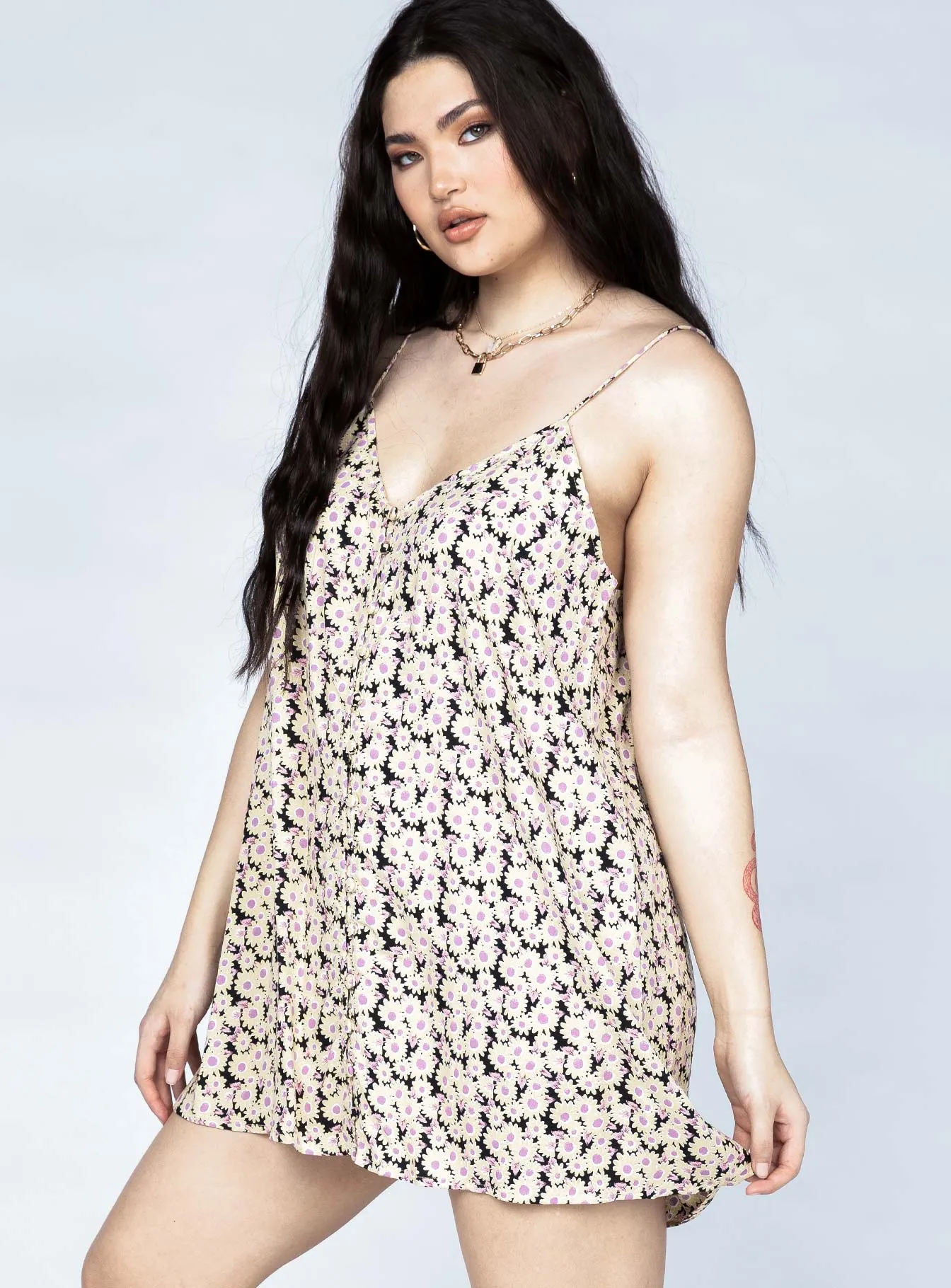 Motel Akina Mini Dress Daisy Day Dream Cream