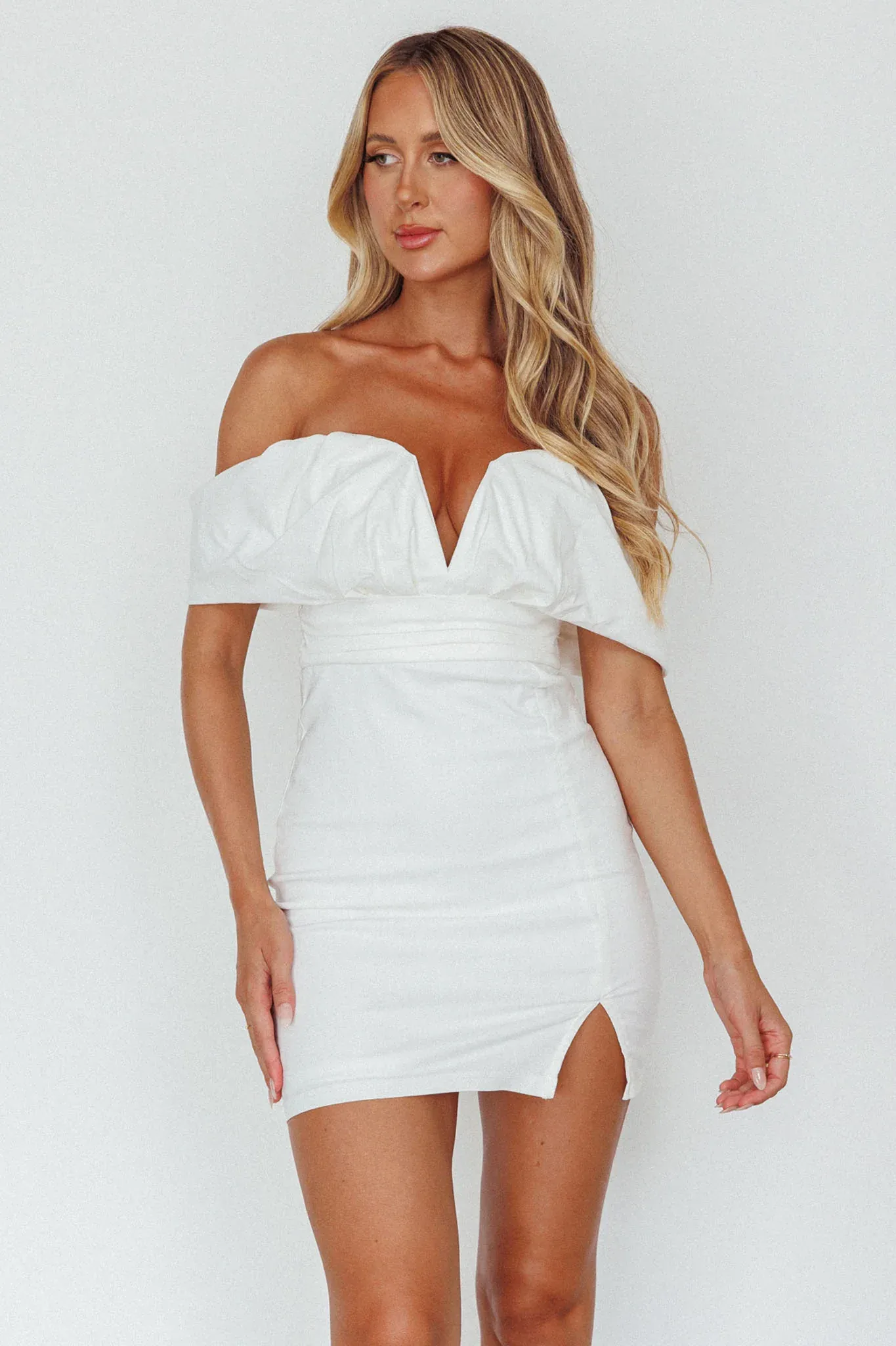 Oui Madame Off Shoulder Mini Dress Off White