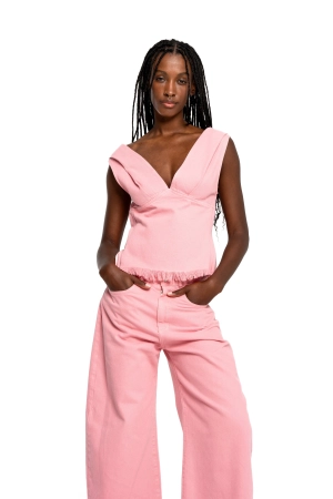 PINK DRILL FITTED OFF SHOULDER TOP