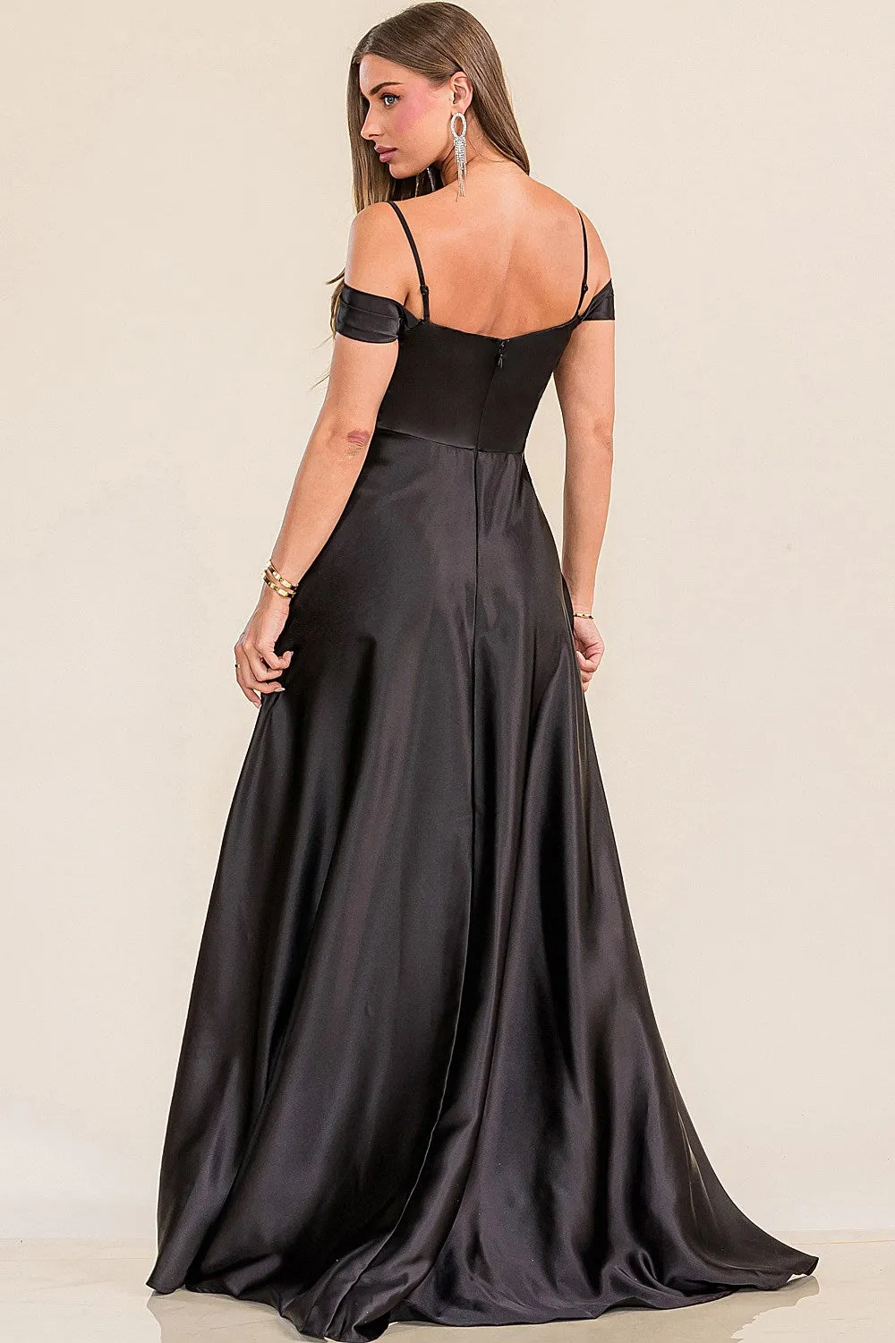 PRE-ORDER: Victoria Satin Dress in Black
