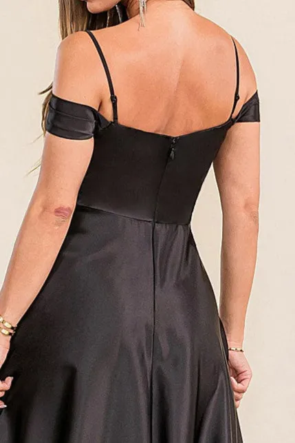 PRE-ORDER: Victoria Satin Dress in Black