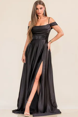 PRE-ORDER: Victoria Satin Dress in Black