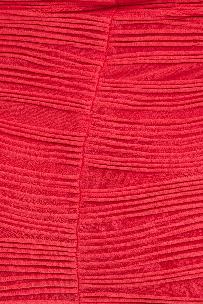 Red Textured Corset Bodycon Midi Dress