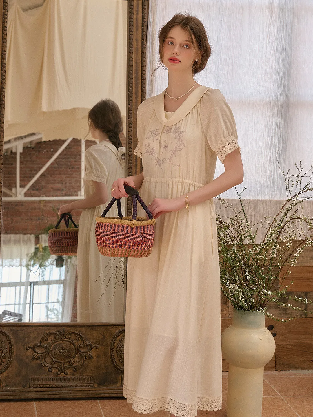 Reign Cowl Neck Reversible Lace Embroidery Dress