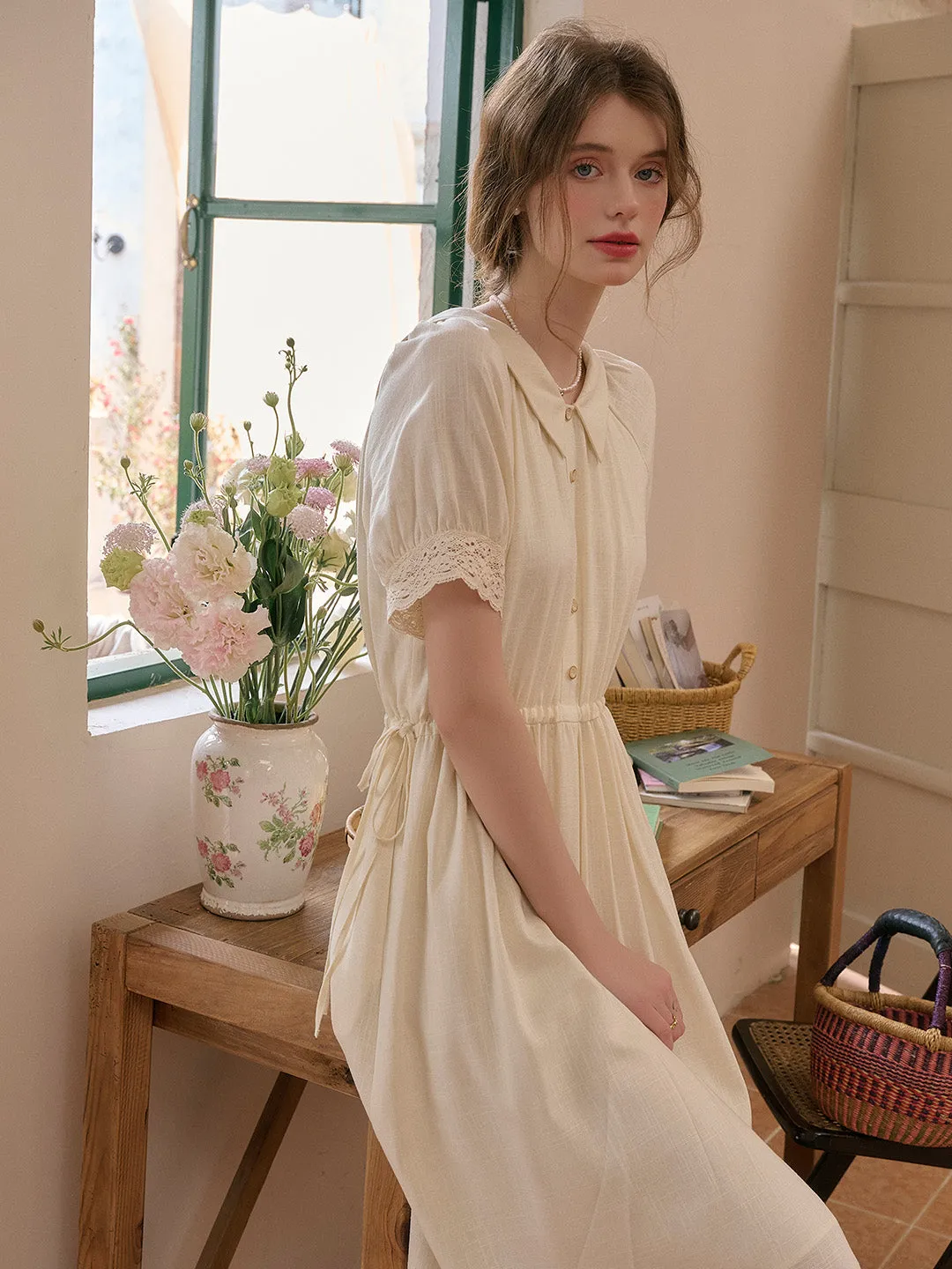Reign Cowl Neck Reversible Lace Embroidery Dress