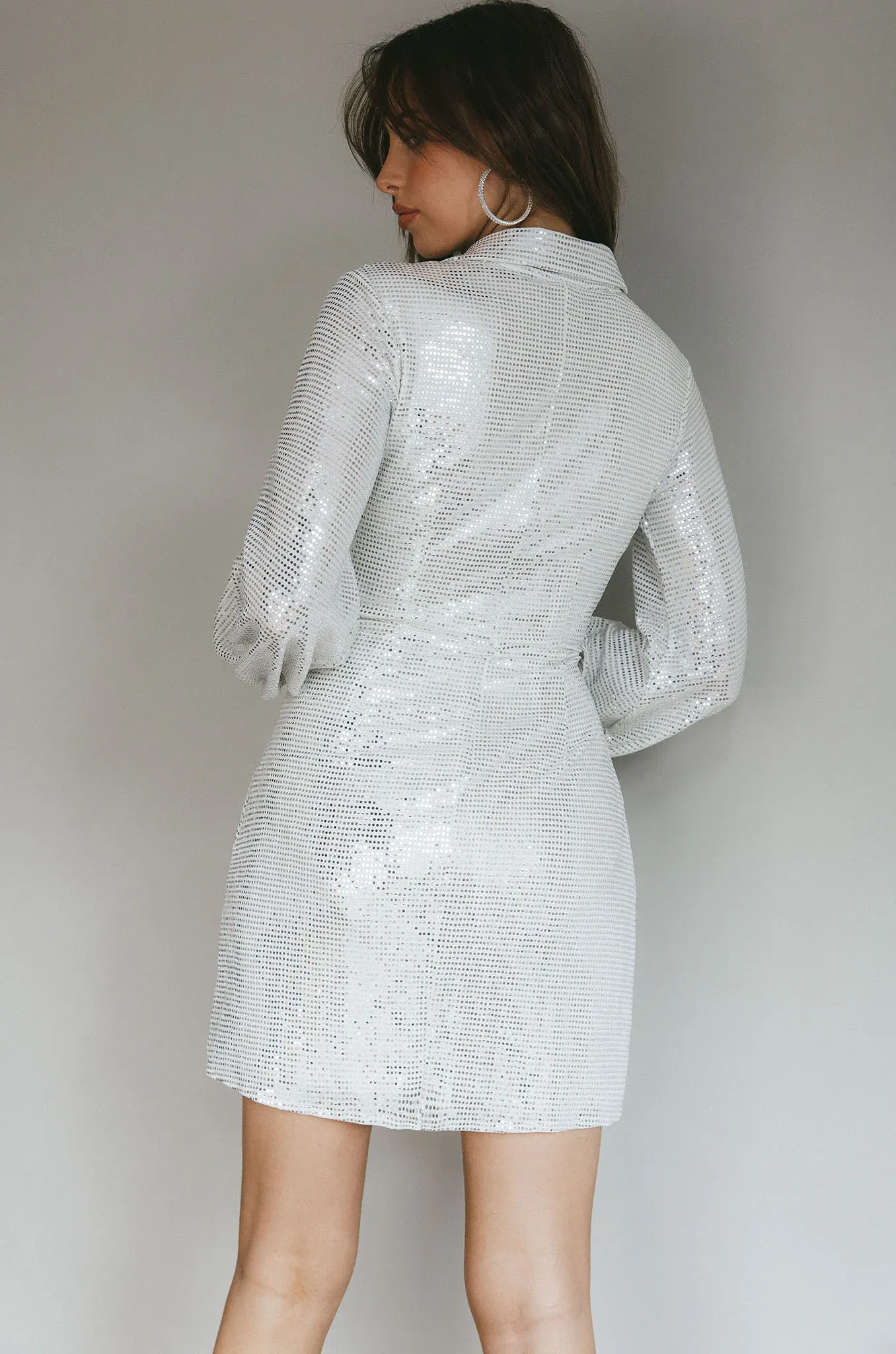 Ruma Faux Wrap Shirt Dress Sequin Silver