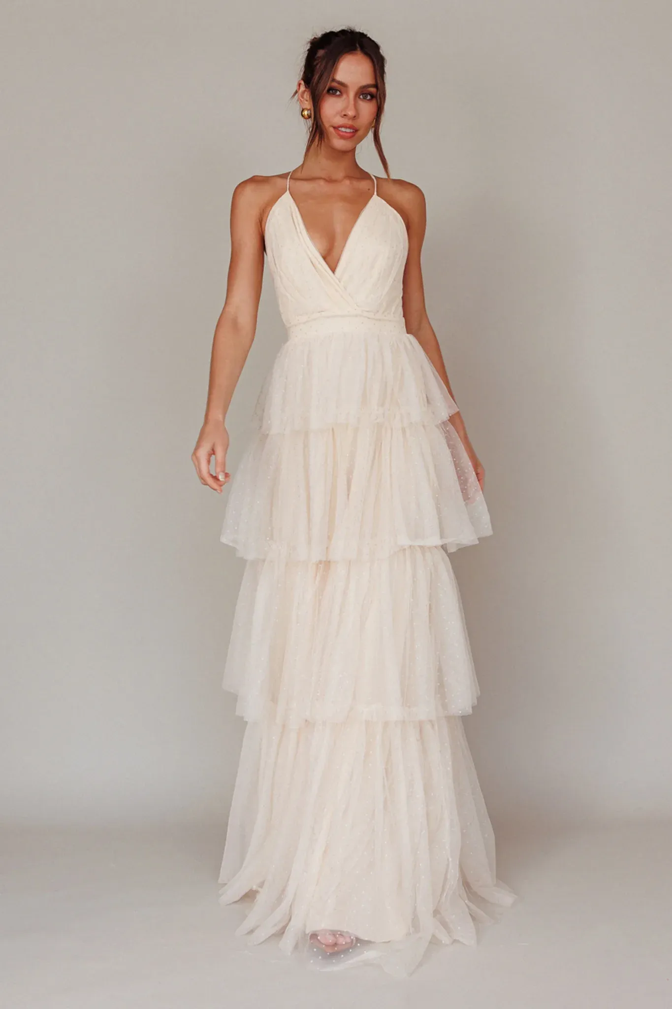 Seylah Tiered Frill Maxi Dress Glitter Cream