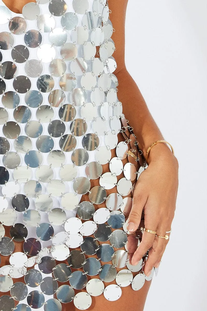 Silver Disc Sequin Bodycon Dress