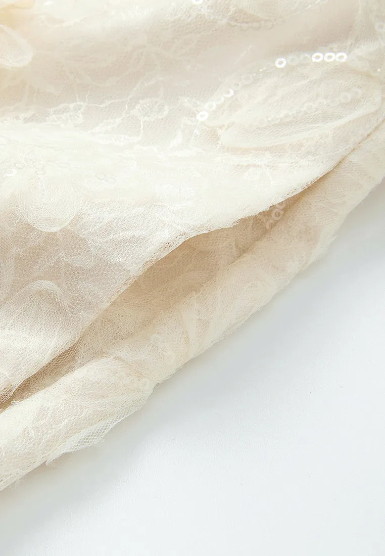Stand-collar Oriental Pop-up Flowers Mesh Cheung Sham